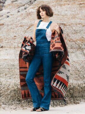 H&M Coachella Jean Overalls w/ Flared Bootcut Leg in Dark Blue Denim Size 2 XS